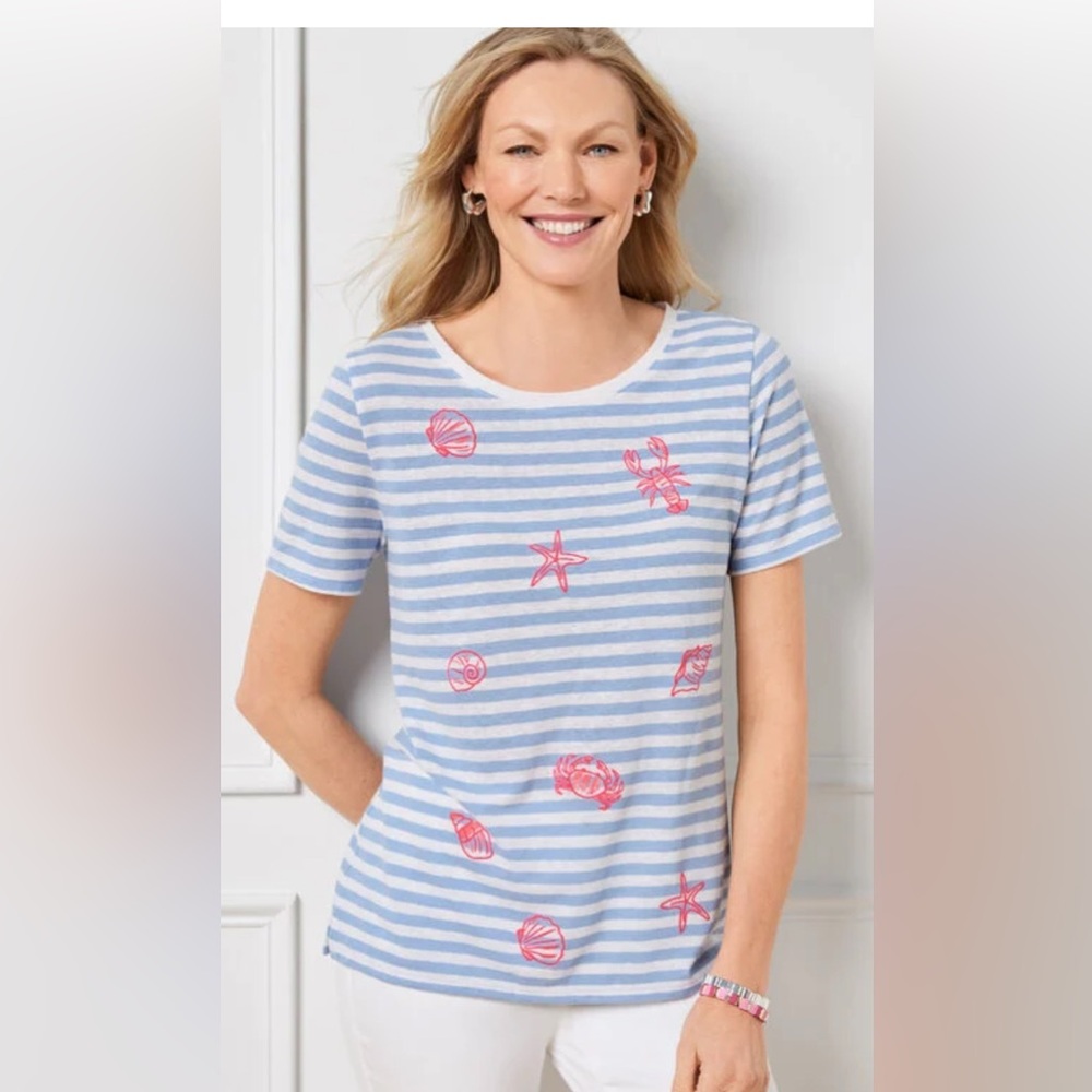TALBOTS Stars & Shells Tee with Blue Sky and White Stripes — Size M